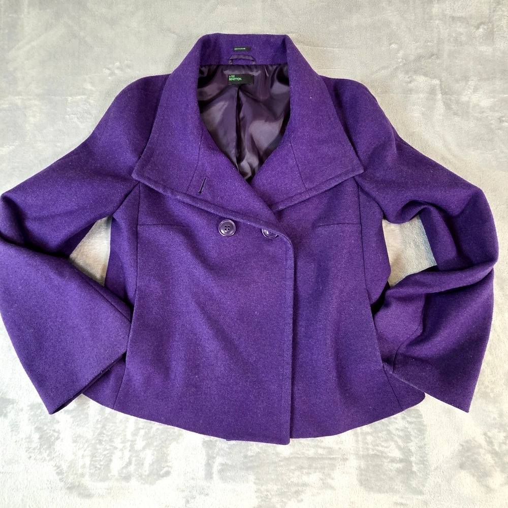 Stile Benetton Purple wool crop coat 2 button Classy‎ buisness woman